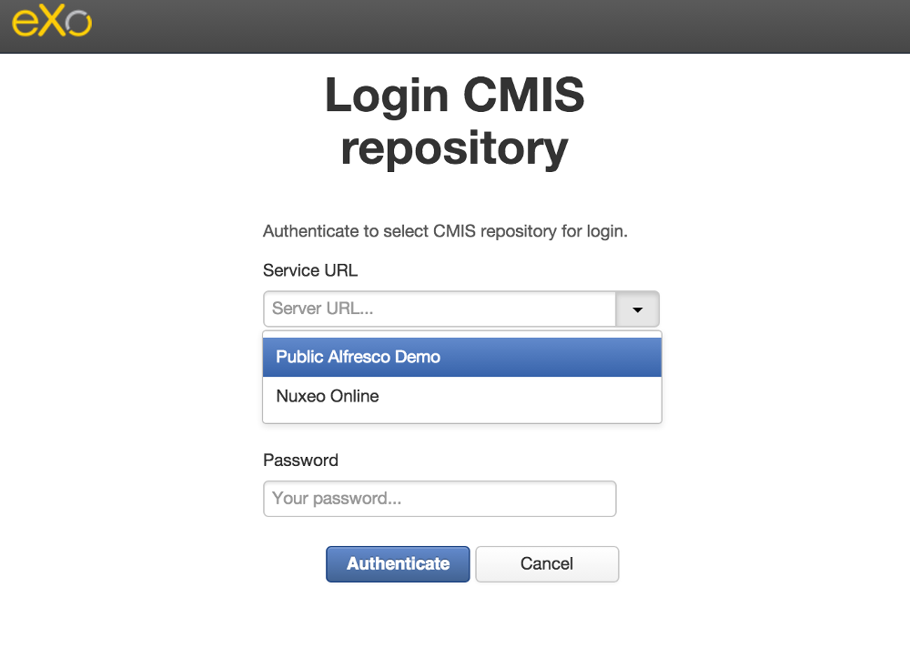 CMIS login - predefined services