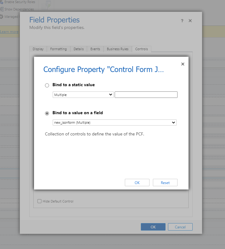 Control Form JSON settings