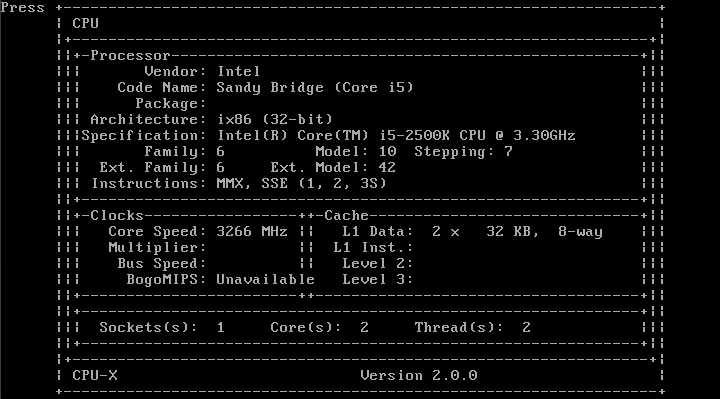 CPU-X on FreeBSD 10.0 i386 (under VirtualBox), NCurses 5.9