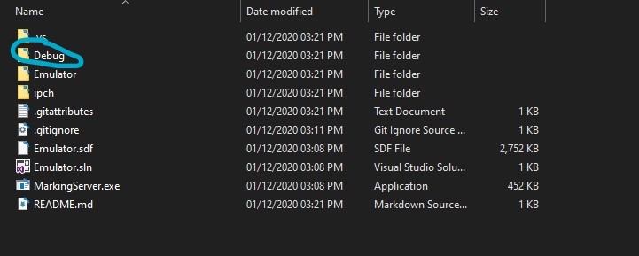 Image Of the Debug Folder being selected