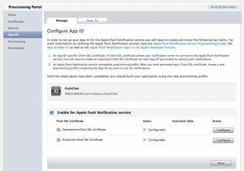 Configuring your App ID in the iOS Provisioning Portal