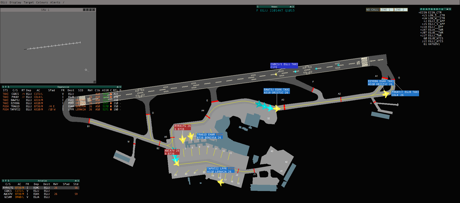 EGJJ vSMR display - 8 correlated aircraft