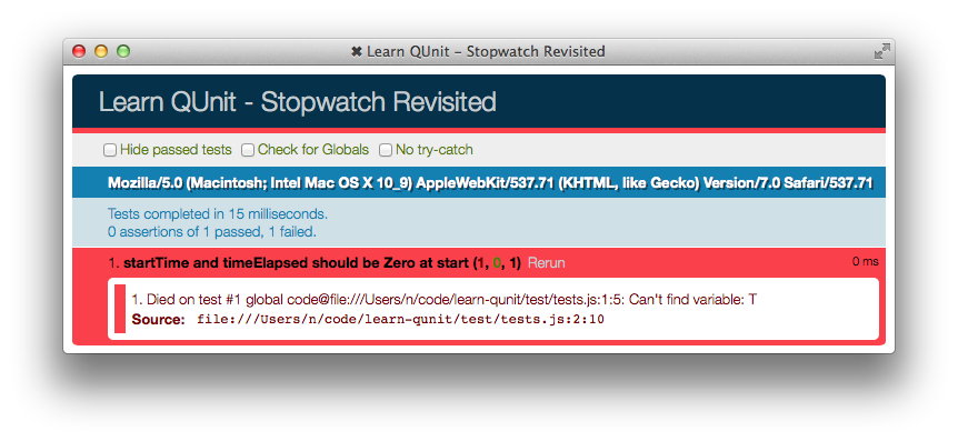 "QUnit Test Fails no T"