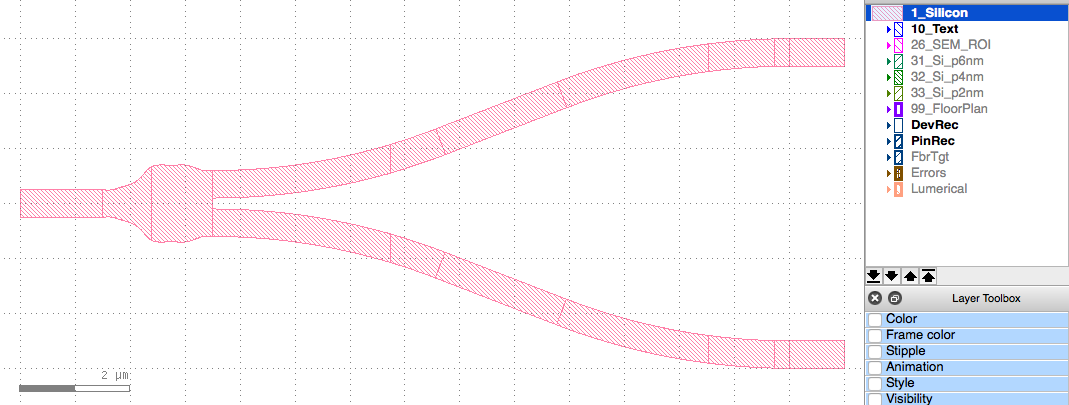 Shapes to be fabricated, drawn on silicon layer