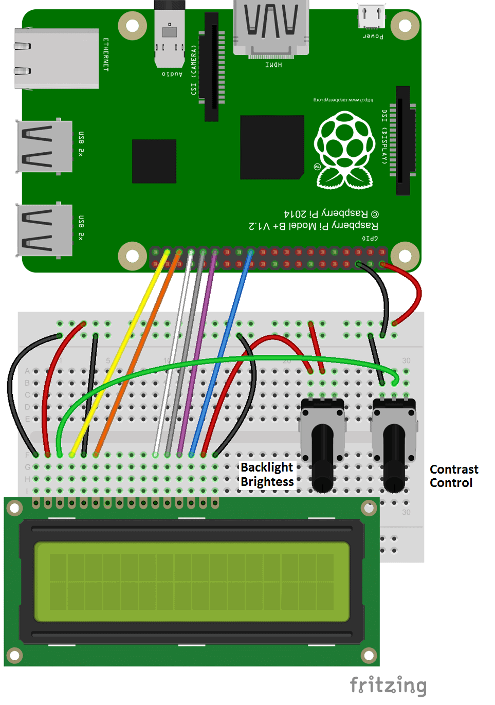 Wire Raspberry Pi and 16x2 LCD - in 4 bit mode