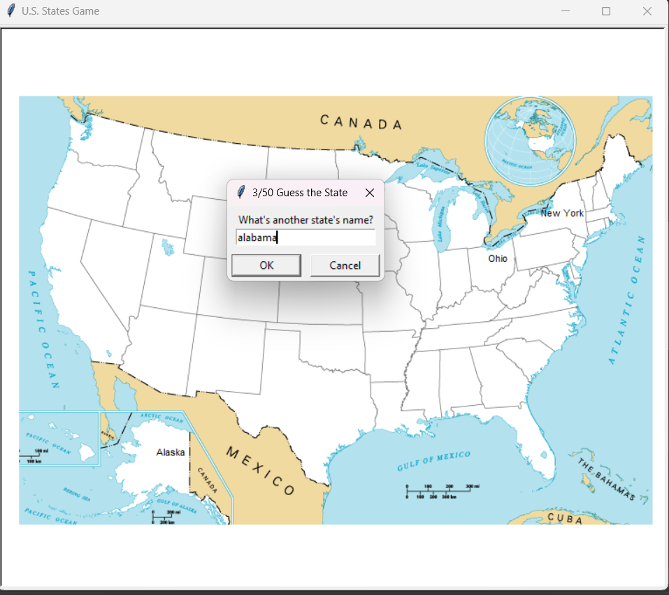 U.S. States Quiz Game Output