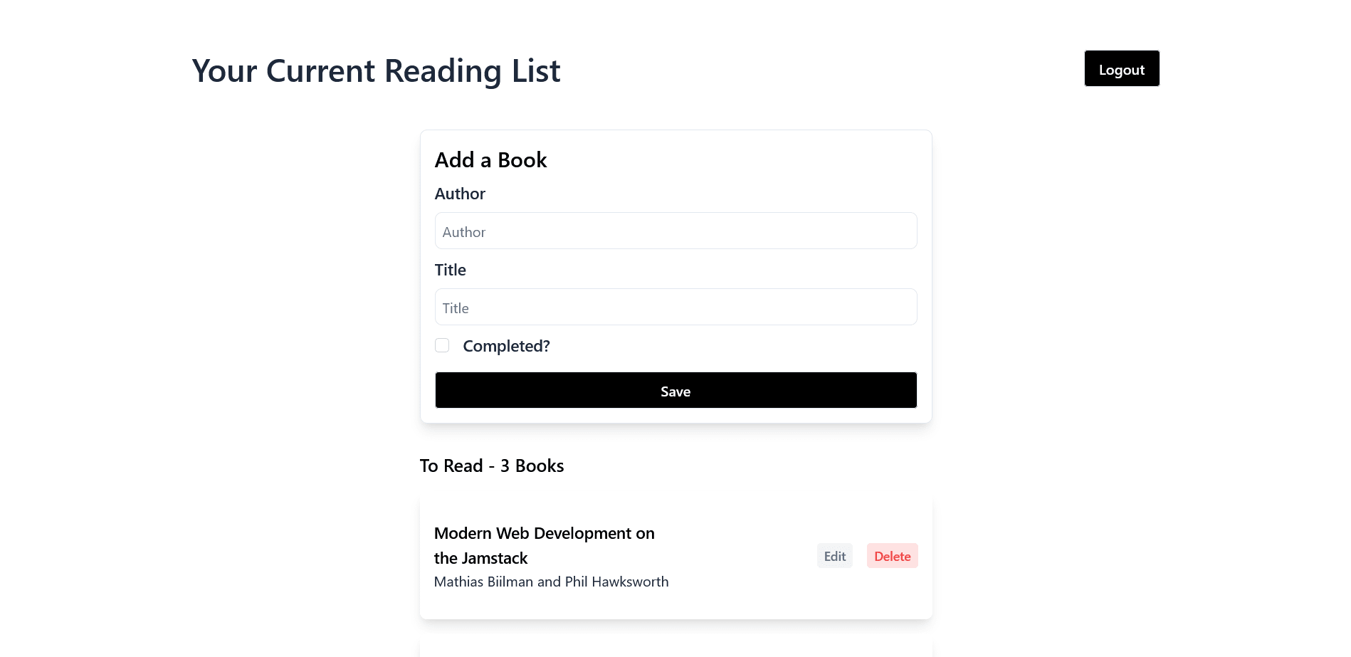 Screenshot of Reading Habit app