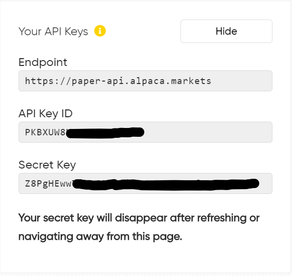 Alpaca api key