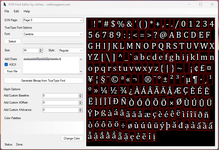Giao diện G1N Font Editor