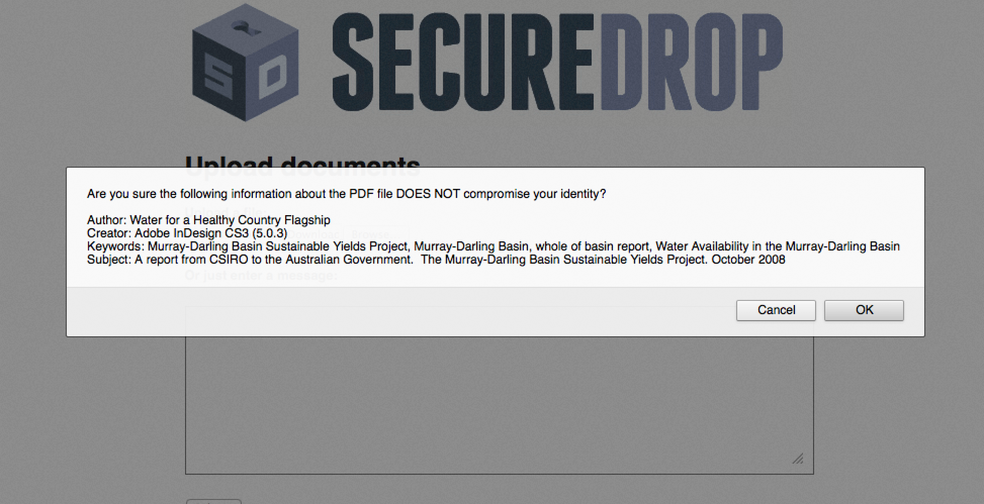 securedrop with metadata scanning