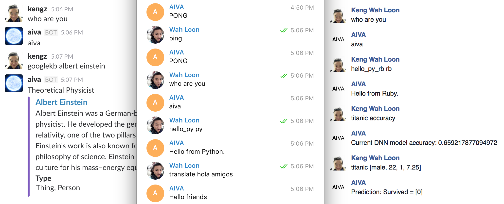 AIVA on Slack, Telegram