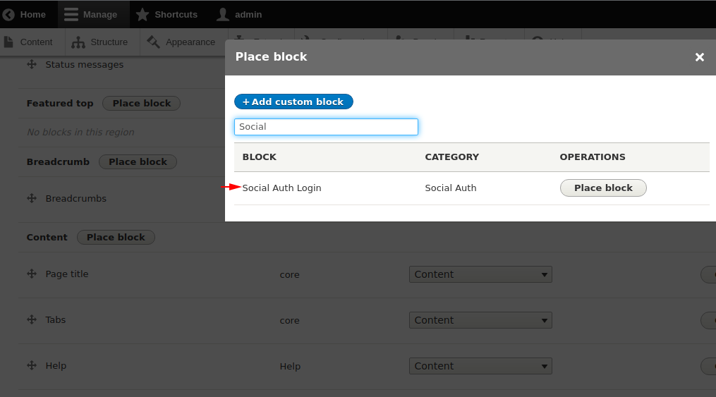 Social auth block configuration