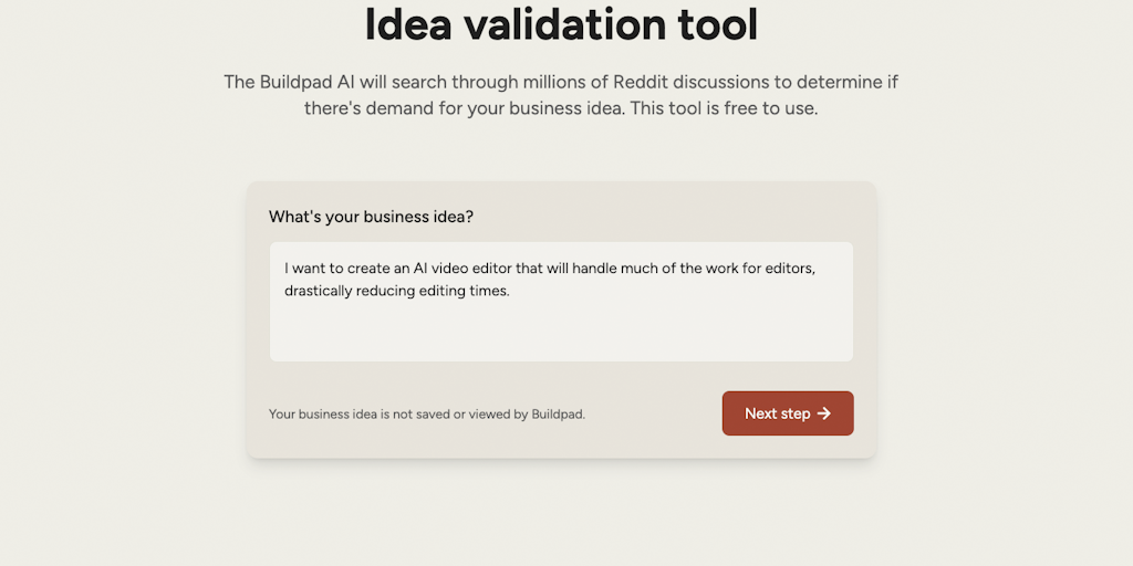 Idea validation tool by Buildpad