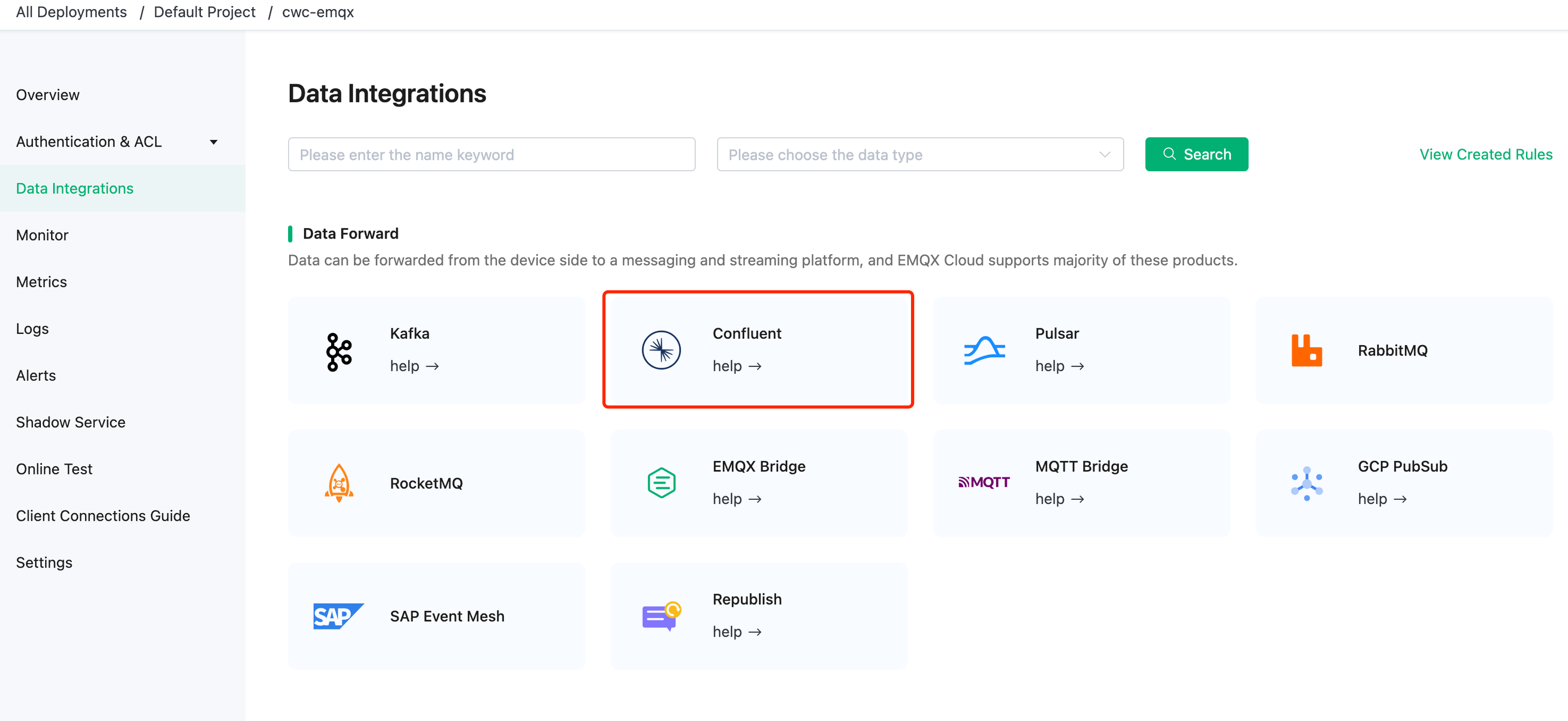 Data Integrations page