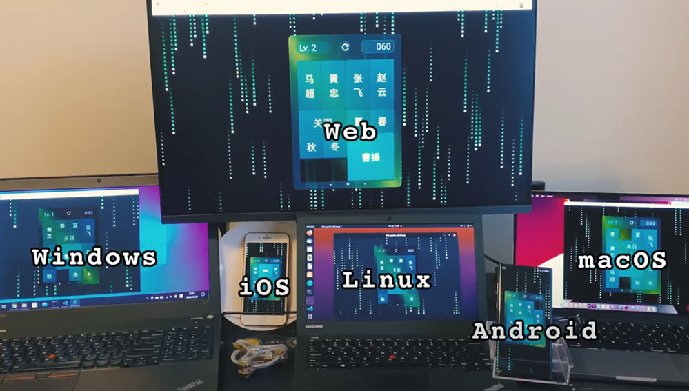 multi-platform: a photo of the app running on multiple devices