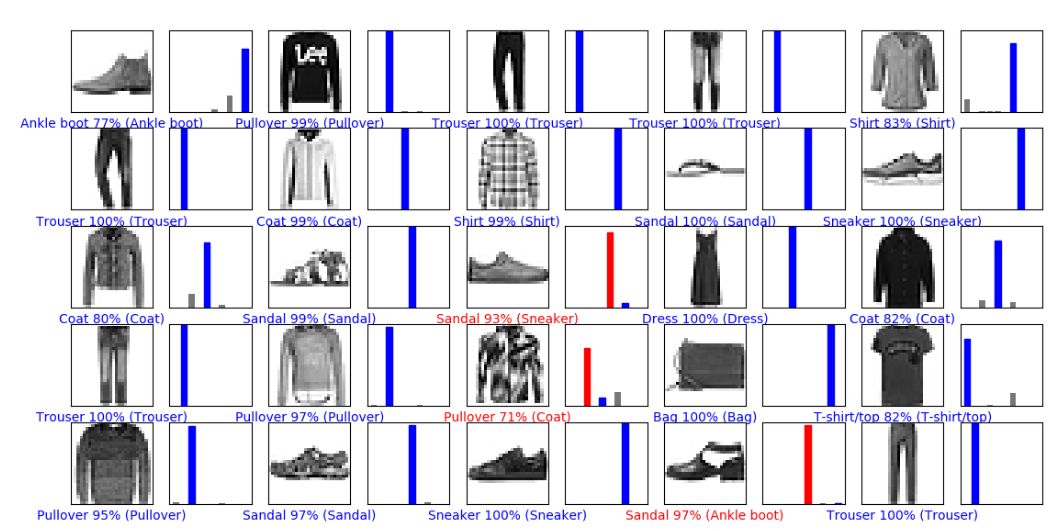 An image showing different fashion items plus the label the model predicted.