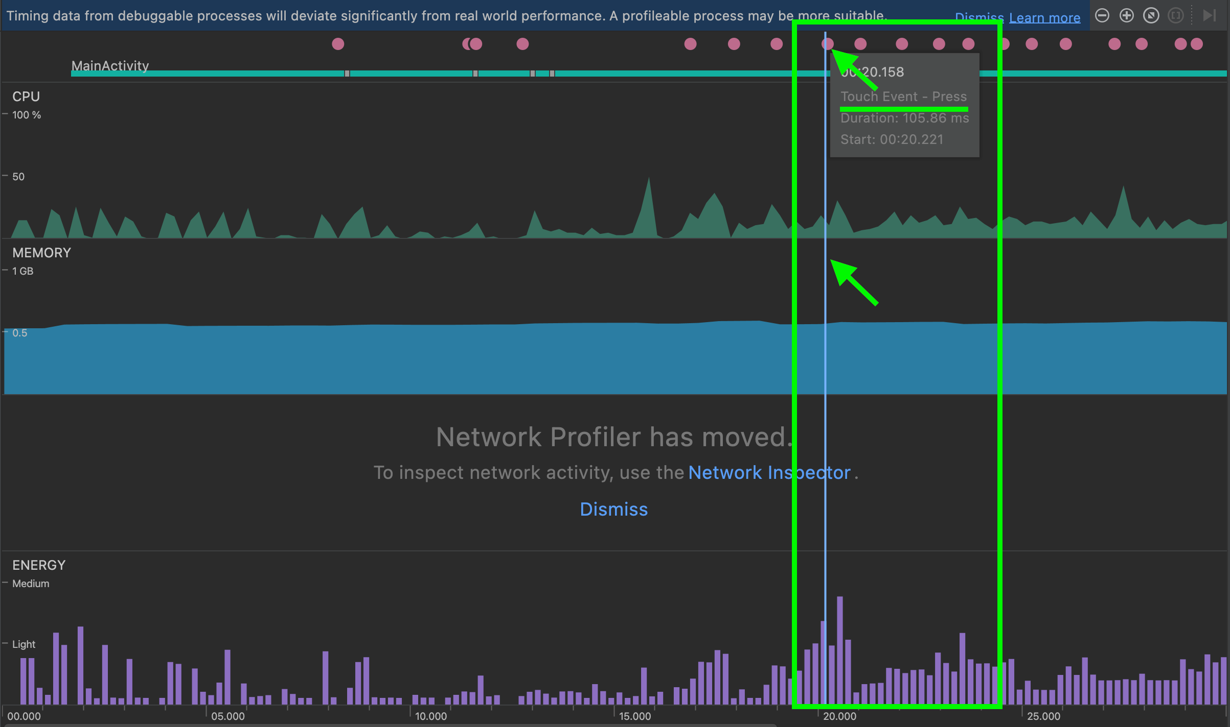 Hover your mouse & see when Touchable event pressed & at that time which leaks resources