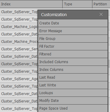 SQL Index Manager - Customization