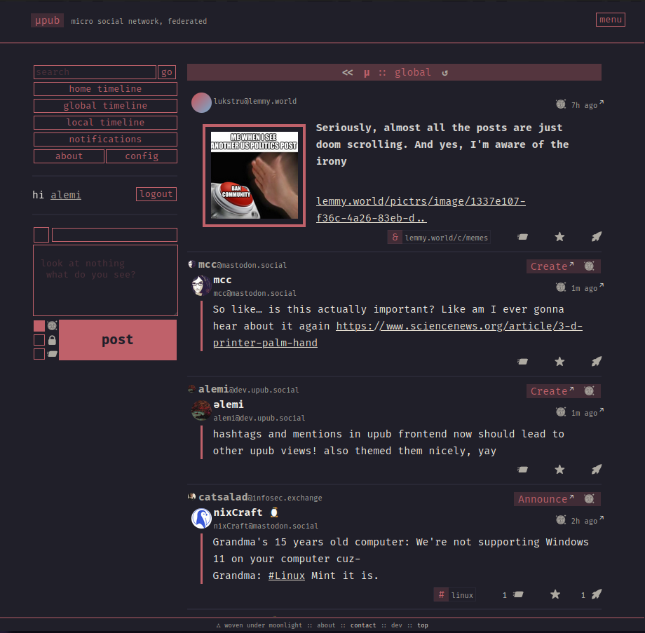 screenshot of upub simple frontend