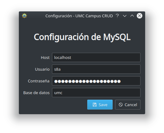 Ventana de configuración inicial del programa en modo GUI