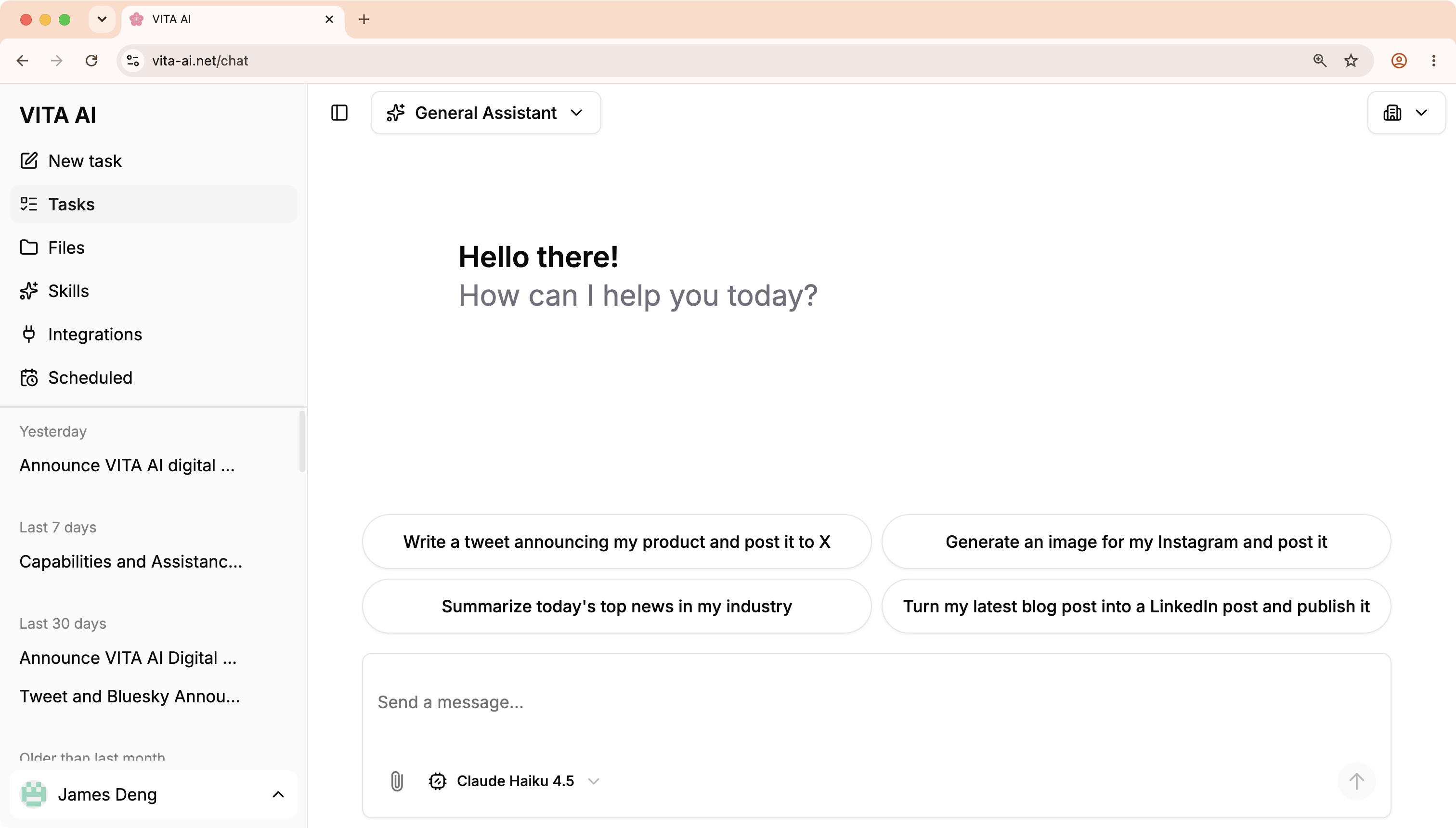 VITA AI digital worker drafting and publishing a cross-platform social media post