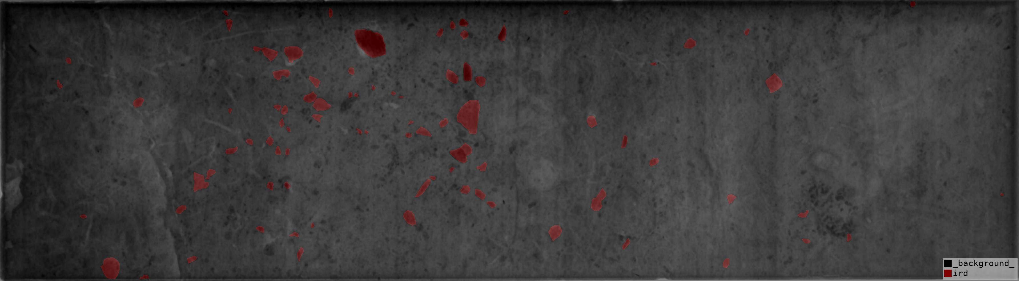 CT scan of sediment core with Ice-Rafted Debris (IRD) clasts highlighted in red