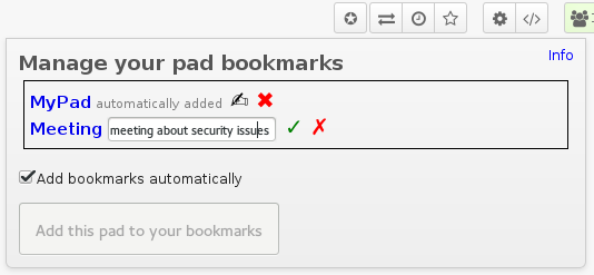 Etherpad plugin ep_bookmark