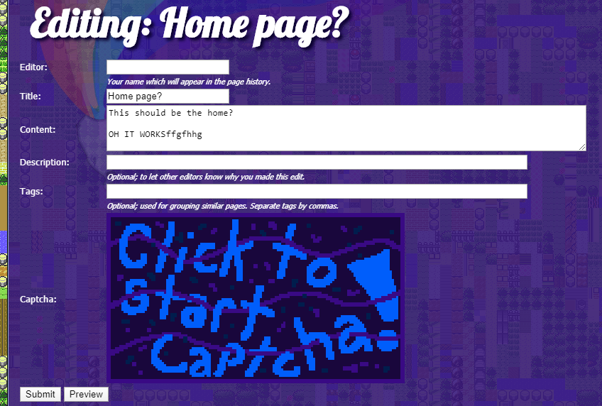 Captcha on wiki.wetfish.net