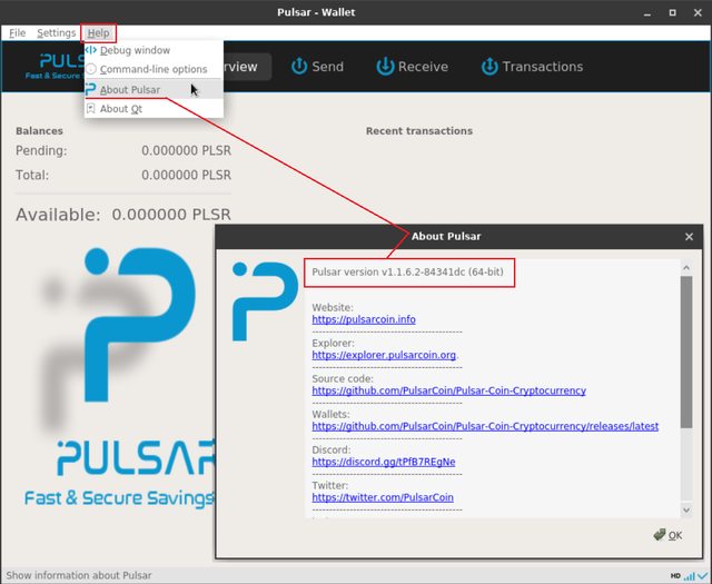 Click Help - About Pulsar