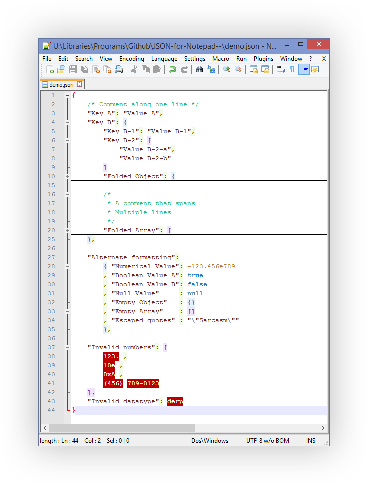 Screenshot demonstrating the syntax hilighting capabilities