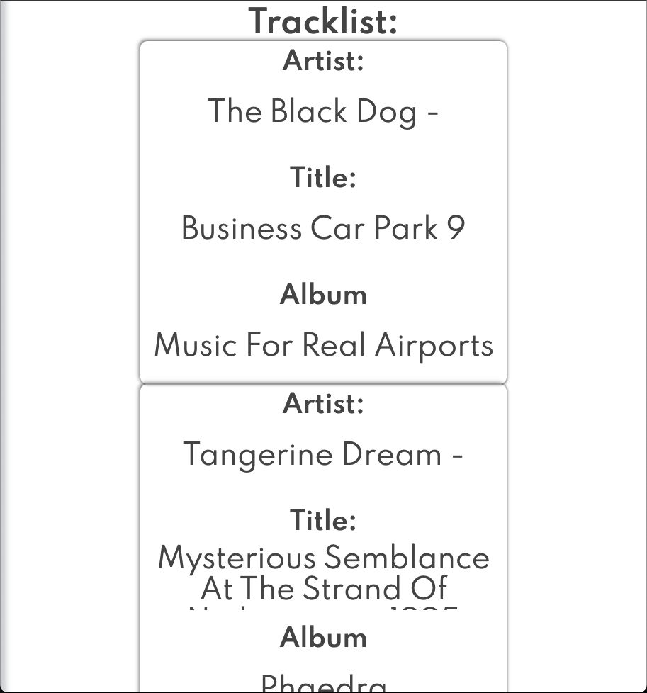 tracklist view showing list of different song titles, artists, and album titles