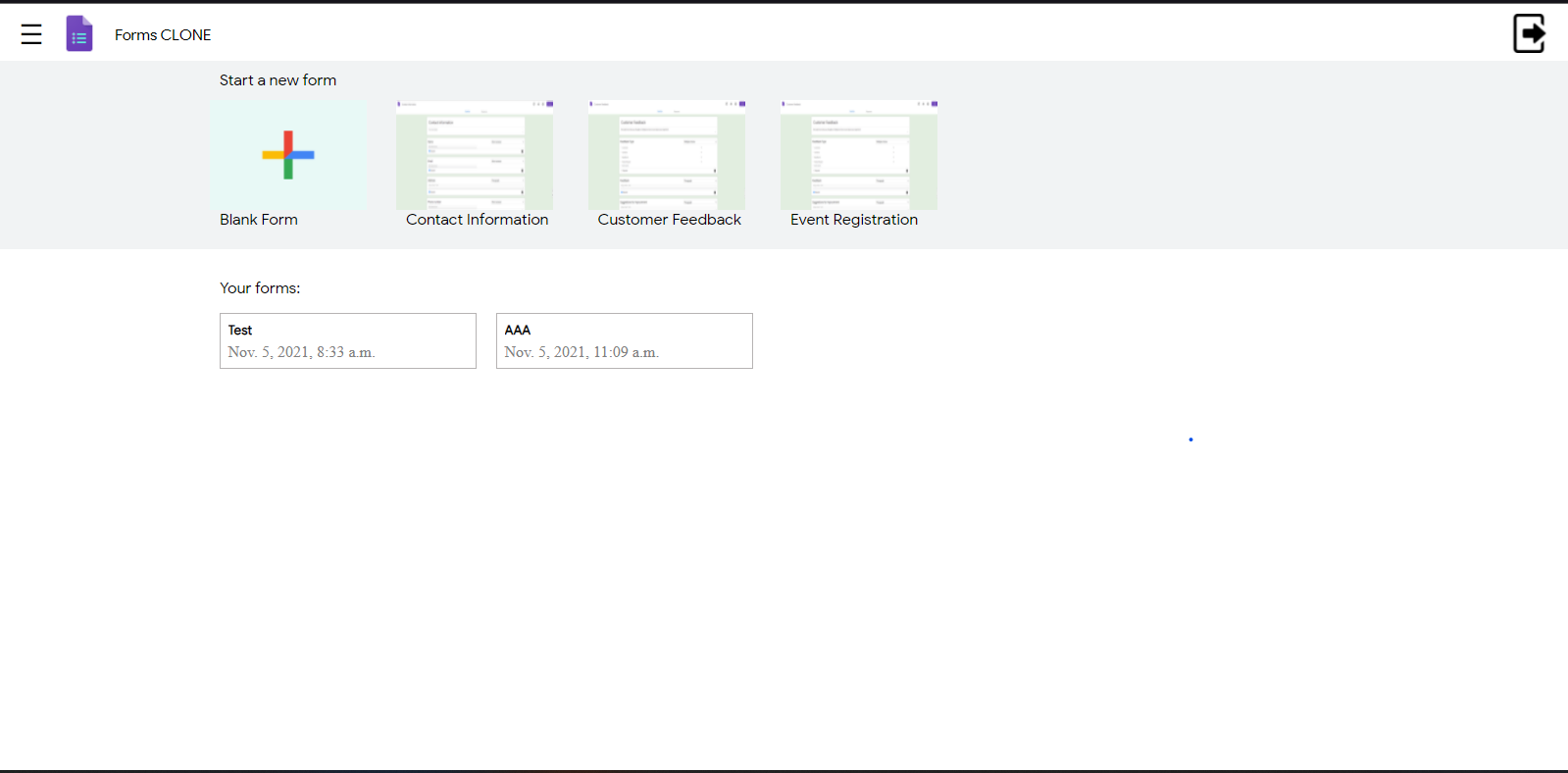 Google Forms clone demo