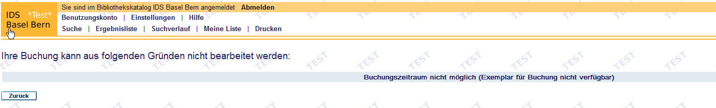 error buchung test-opac grund