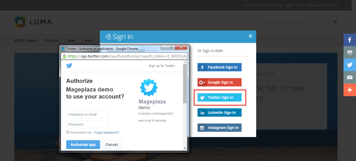 twitter social login