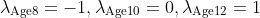 \lambda_\mathrm{Age 8} = -1, \lambda_\mathrm{Age 10} = 0, \lambda_\mathrm{Age12} = 1