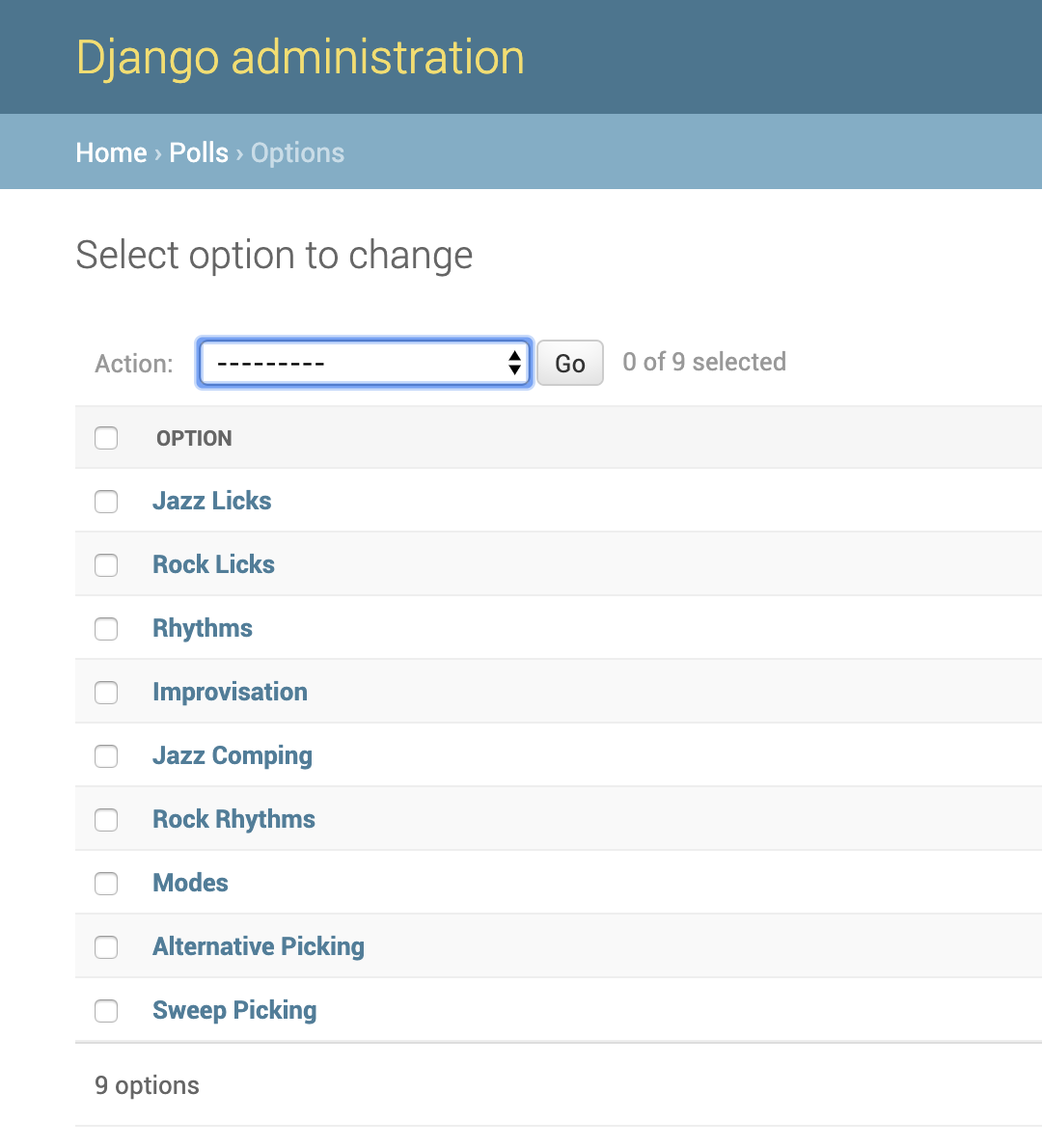 Guitar Shed Admin Options page on all major screen sizes