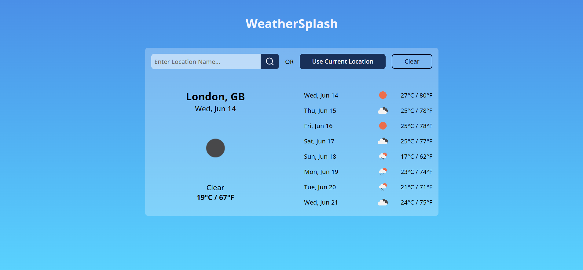 WeatherSplash Screenshot