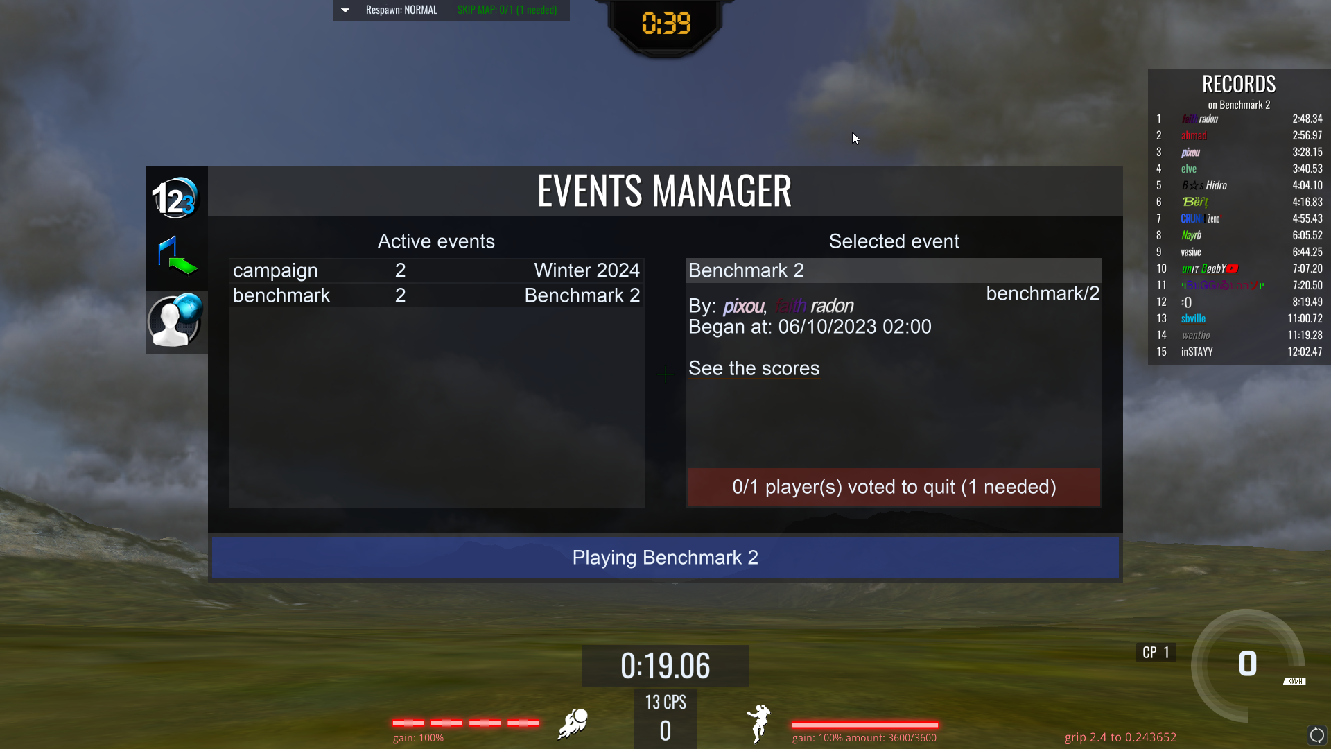 A screenshot of the events manager interface