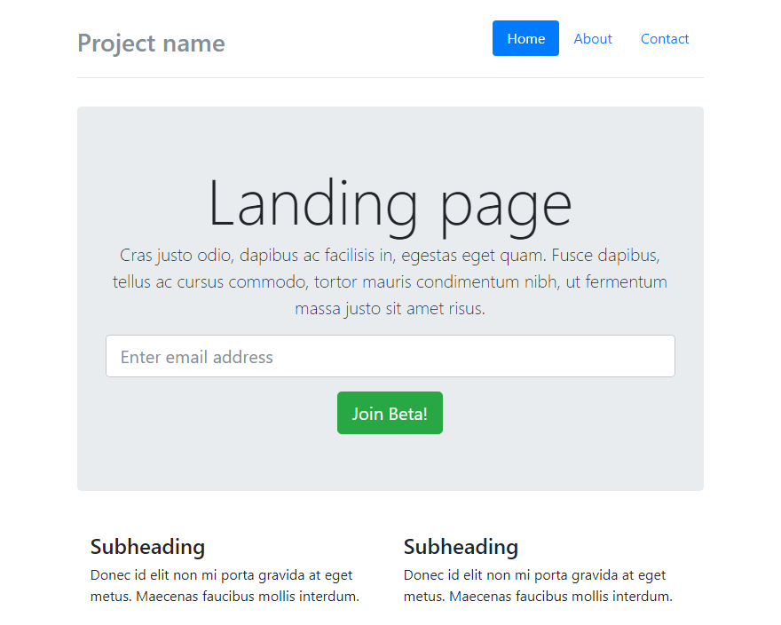 Preview build with sample Bootstrap 4 template