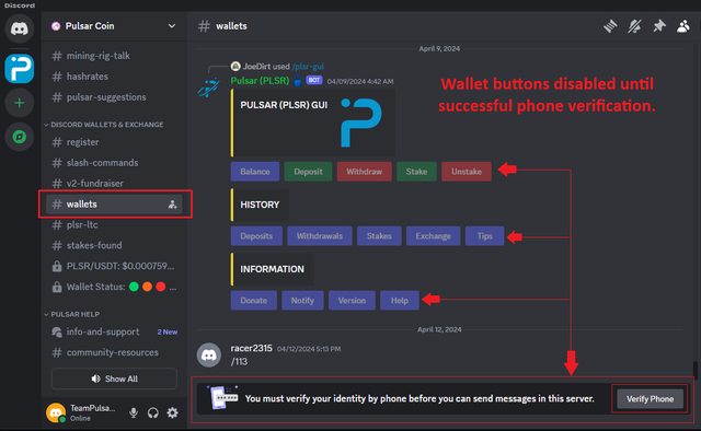 Phone verification must occur before accessing the Discord PLSR wallet.