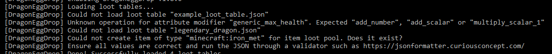 DragonEggDrop Loot Table Warnings