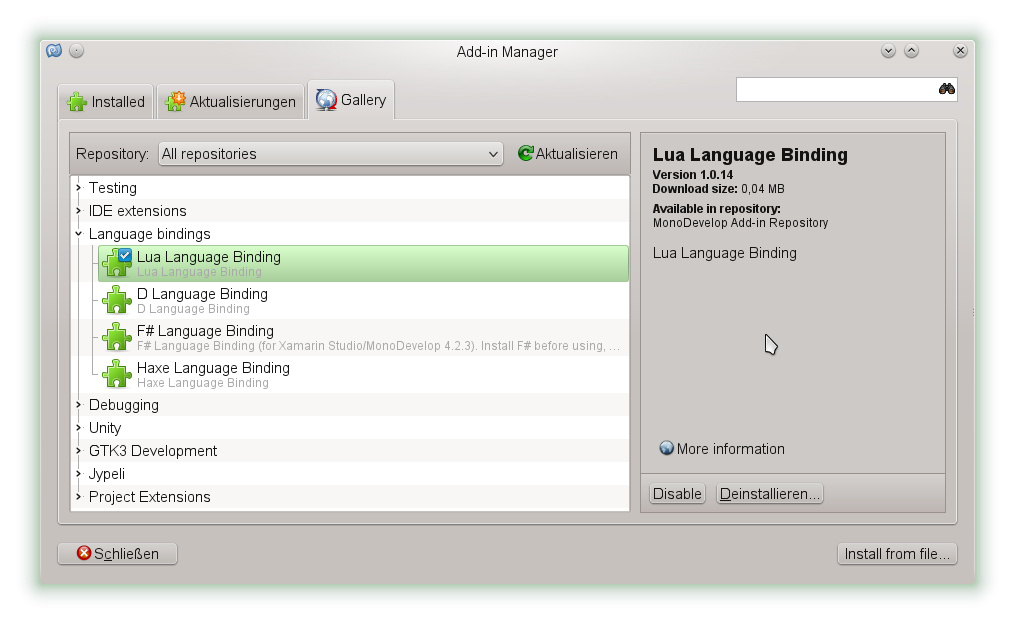 MonoDevelop Lua bindings