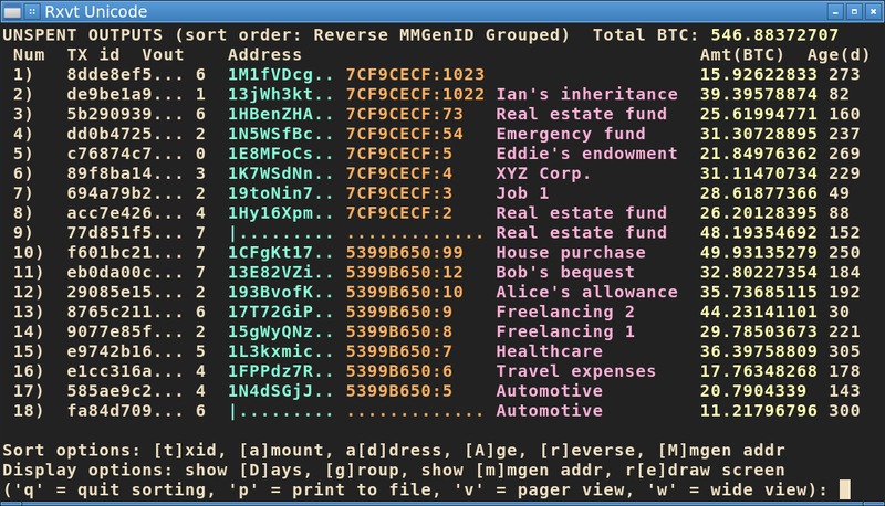 mmgen-txcreate running in a terminal window