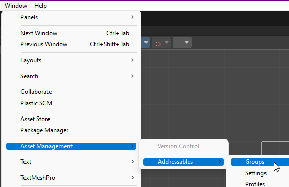 Addressables Groups context menu