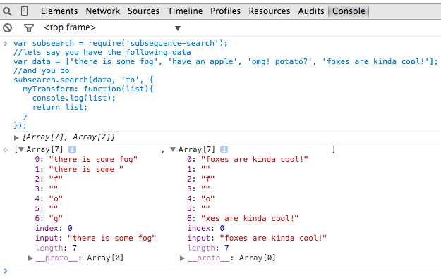 data printed in console