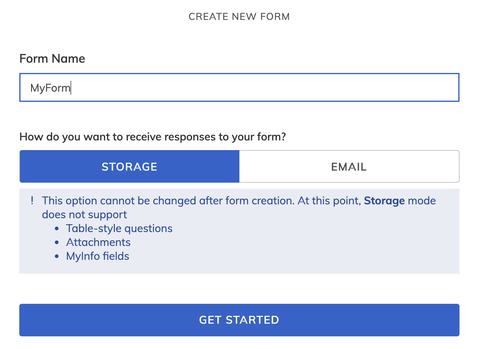 FormSG FAQ Storage Create