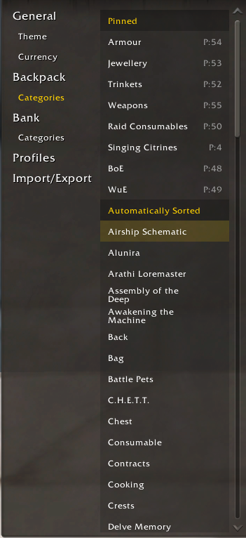 The Configure Categories Options in Retail.