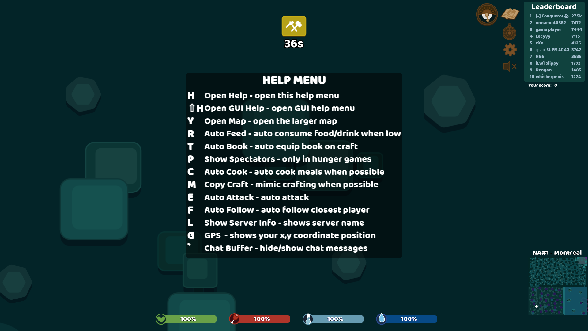 Starve.io Extensions Help Menu