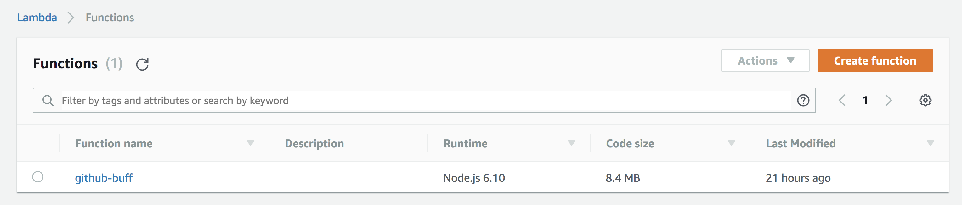 Image of AWS Lambda console