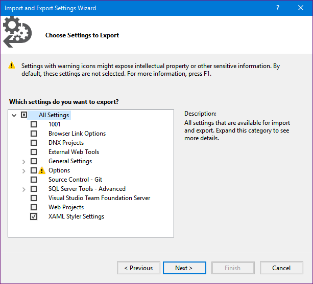 Visual Studio Import/Export Settings